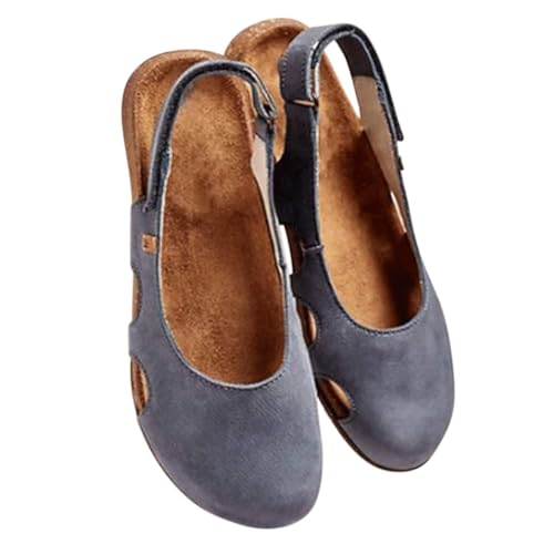 Minetom Sandalen Damen Sommer Flach Sandaletten Mit Geschlossene Halbschuhe Vintage Runde Zehe Frauen Klettverschluss Schuhe Mary Jane Strandsandalen A Blau 43 EU von Minetom