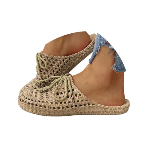 Minetom Sandalen Damen Sommer Hohl Hausschuhe Atmungsaktiv Latschen Gartenschuhe Badeschuhe Strand Aqua Slippers Flach Sohle Pantoffeln A Khaki 37 EU von Minetom