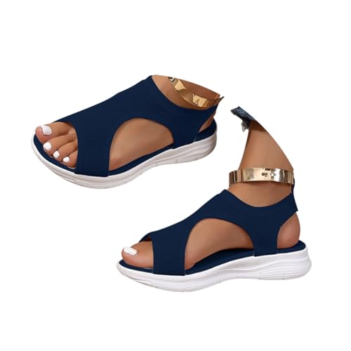 Minetom Sandalen Damen Sommer Outdoor Mesh Orthopädische Sandaletten Weiche Leichte Turnschuhe Open Toe Strand Im Freien Dicke Boden Sport Schuhe A Blau 38 EU von Minetom