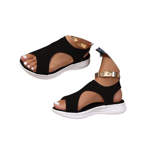 Minetom Sandalen Damen Sommer Outdoor Mesh Orthopädische Sandaletten Weiche Leichte Turnschuhe Open Toe Strand Im Freien Dicke Boden Sport Schuhe A Schwarz 39 EU von Minetom