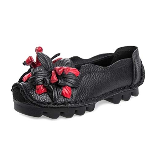 Minetom Sandalen Damen Vintage Blumen Mokassin Bootsschuhe Loafers Fahren Flache Schuhe Halbschuhe Slippers Erbsenschuhe Schwarz 42 EU von Minetom