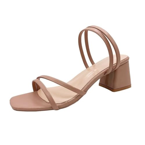 Minetom Sandalen Damen mit Absatz Bequem Offene Sandaletten Elegante Pantoletten Hausschuhe Peep Toe Strand Schuhe Sommersandalen mit Blockabsatz A Rosa 39 EU von Minetom