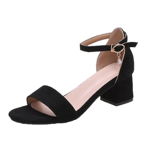 Minetom Sandalen Damen mit Absatz Bequem Sandaletten Elegant Sommerschuhe Brautschuhe Blockabsatz Abend Party Schuhe A1 Schwarz 40 EU von Minetom
