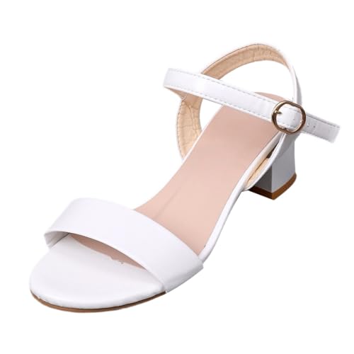 Minetom Sandalen Damen mit Absatz Bequem Sandaletten Elegant Sommerschuhe Brautschuhe Blockabsatz Abend Party Schuhe A2 Weiß 39 EU von Minetom