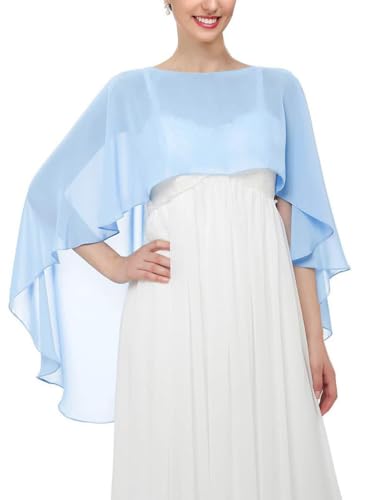 Minetom Schal Wraps Damen Elegante Festlich Hochzeit Party Braut Cape Chiffon Stola Umhang für Brautkleider Abendkleider A Blau 1 Einheitsgröße von Minetom