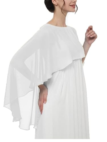 Minetom Schal Wraps Damen Elegante Festlich Hochzeit Party Braut Cape Chiffon Stola Umhang für Brautkleider Abendkleider A Weiß Einheitsgröße von Minetom
