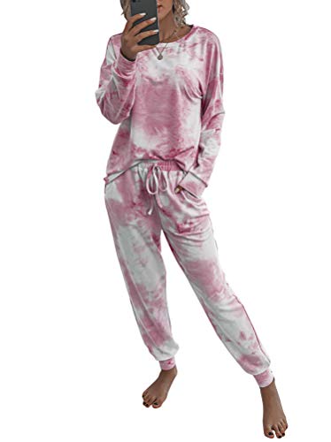 Minetom Schlafanzug Damen Langarm Pyjama Nachtwäsche Langer Elastic Sports Yoga Tasche Kordelzug Hose Hemd Zweiteiliger E Weiß M von Minetom