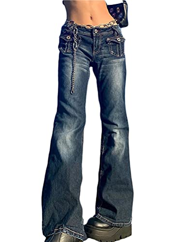 Minetom Schlaghosen Damen Jeans Bootcut Hosen Stretch Denim Jeanshose Casual Retro Flared Pants J Blau S von Minetom