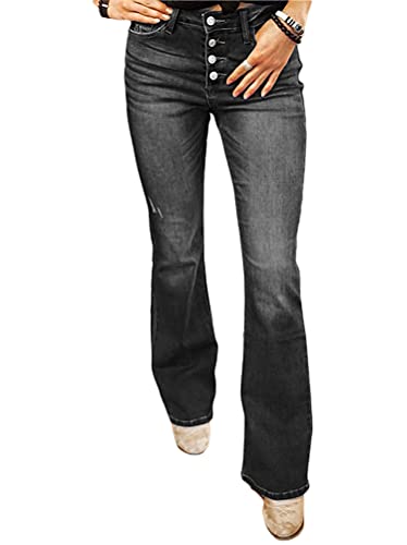 Minetom Schlaghosen Damen Jeans Bootcut Hosen Stretch Denim Jeanshose Casual Retro Flared Pants K Schwarz L von Minetom