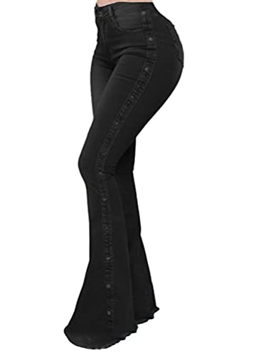 Minetom Schlaghosen Damen Jeans Bootcut Hosen Stretch Denim Jeanshose Casual Retro Hohe Taille Flared Pants G Schwarz S von Minetom