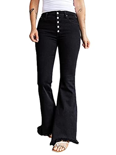 Minetom Schlaghosen Damen Jeans Bootcut Hosen Stretch Denim Jeanshose Casual Retro Hohe Taille Flared Pants I Schwarz L von Minetom