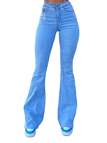 Minetom Schlaghosen Damen Jeans Bootcut Hosen Stretch Denim Jeanshose Casual Retro Hohe Taille Flared Pants L Blau M von Minetom