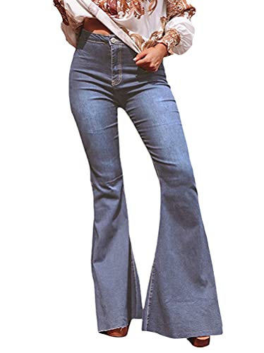 Minetom Schlaghosen Damen Jeans Bootcut Hosen Stretch Denim Jeanshose Casual Retro Hohe Taille Flared Pants M Blau XS von Minetom