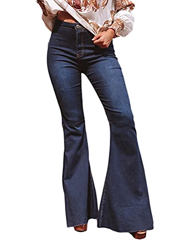 Minetom Schlaghosen Damen Jeans Bootcut Hosen Stretch Denim Jeanshose Casual Retro Hohe Taille Flared Pants M Dunkelblau M von Minetom