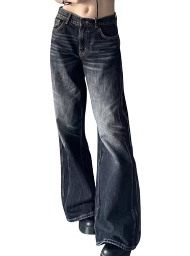 Minetom Schlaghosen Damen Jeans Bootcut Jeanshose Casual Stretch Hose Denim Hosen Retro Flared Pants Streetwear A02 Schwarz M von Minetom