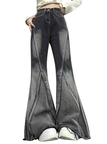 Minetom Schlaghosen Damen Jeans Bootcut Jeanshose Casual Stretch Hose Denim Hosen Retro Flared Pants Streetwear A05 Grau XS von Minetom