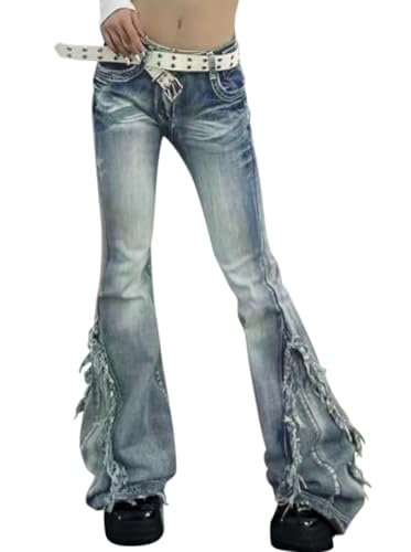 Minetom Schlaghosen Damen Jeans Bootcut Jeanshose Casual Stretch Hose Denim Hosen Retro Flared Pants Streetwear A10 Blau M von Minetom