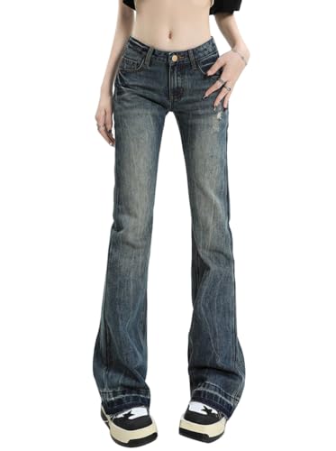 Minetom Schlaghosen Damen Jeans Bootcut Jeanshose Casual Stretch Hose Denim Hosen Retro Flared Pants Streetwear A11 Blau S von Minetom