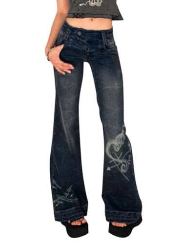 Minetom Schlaghosen Damen Jeans Bootcut Jeanshose Casual Stretch Hose Denim Hosen Retro Flared Pants Streetwear A15 Blau S von Minetom