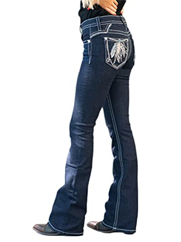 Minetom Schlaghosen Damen Jeans Bootcut Jeanshose Lose Stretch Hose Stretch Denim Hosen Hohe Taille Flared Pants B Blau XL von Minetom