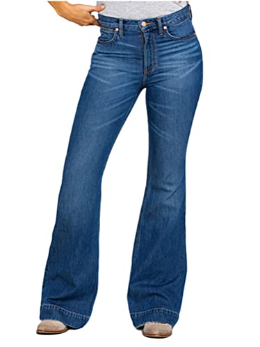 Minetom Schlaghosen Damen Jeans Bootcut Jeanshose Lose Stretch Hose Stretch Denim Hosen Hohe Taille Flared Pants C Blau 3XL von Minetom