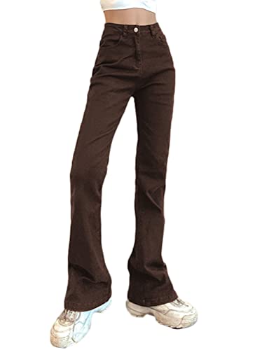 Minetom Schlaghosen Damen Jeans Bootcut Jeanshose Lose Stretch Hose Stretch Denim Hosen Hohe Taille Flared Pants G Braun XS von Minetom