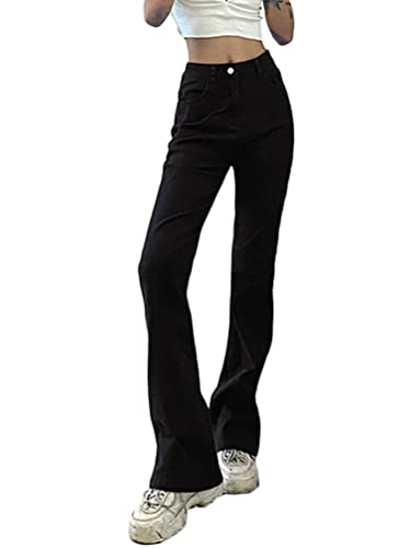 Minetom Schlaghosen Damen Jeans Bootcut Jeanshose Lose Stretch Hose Stretch Denim Hosen Hohe Taille Flared Pants G Schwarz XS von Minetom