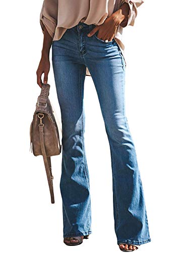 Minetom Schlaghosen Damen Jeans Hosen Stretch Skinny Destroyed Style Denim Jeanshose Retro Hohe Taille Flared Pants Blau L von Minetom