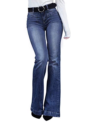 Minetom Schlaghosen Damen Jeans Hosen Stretch Skinny Destroyed Style Denim Jeanshose Retro Loch Hohe Taille Flared Pants D Blau M von Minetom