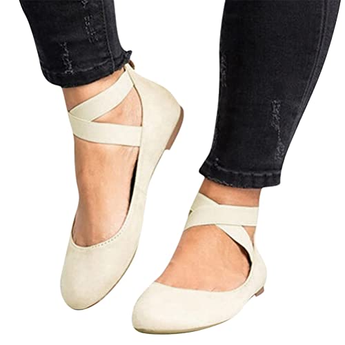 Minetom Schuhe Damen Flache Schuhe Elegant Ballerinas Mit Absatz Slip On Orthopädische Wanderschuhe Geschlossene Flache Loafers Mokassins Hausschuhe Damenschuhe Pump A Beige 42 EU von Minetom