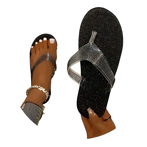 Minetom Slides Damen Strass Flip Flop Glitzer Hausschuhe Sandalen Flach Sommer Pantoletten Strandsandalen Leicht Bequem Slippers Sommerschuhe Freizeitschuhe A Schwarz 36 EU von Minetom