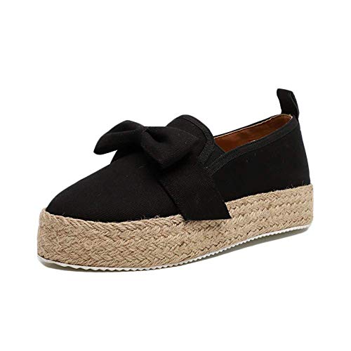 Minetom Slippers Espadrilles Damen Low Top Mädchen Plateau Leicht Bequem Segeltuch Bogen Flache Schuhe Plattform Ballerina Loafers Mokassins Sneakers Große Größen Schwarz 35 EU von Minetom