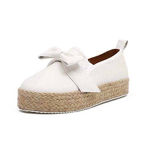 Minetom Slippers Espadrilles Damen Low Top Mädchen Plateau Leicht Bequem Segeltuch Bogen Flache Schuhe Plattform Ballerina Loafers Mokassins Sneakers Große Größen Weiß 38 EU von Minetom