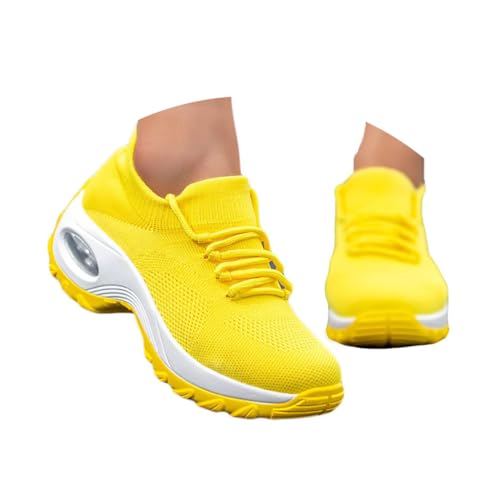 Minetom Sneaker Damen Mesh Laufschuhe Turnschuhe Sportschuhe Running Tennis Straßenlaufschuhe Leichtgewichts Atmungsaktiv Walkingschuhe Outdoor Fitness Jogging A Gelb 36 EU von Minetom