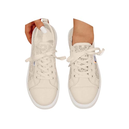 Minetom Sneaker Damen Sommer Leicht Weich Sneakers Lässige Flache Schuhe Modische Atmungsaktiv Turnschuhe Mit Spitze Studenten Segeltuchschuhe A Aprikose 37 EU von Minetom