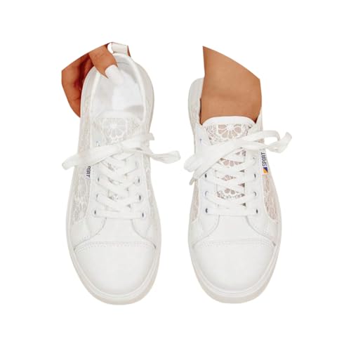 Minetom Sneaker Damen Sommer Leicht Weich Sneakers Lässige Flache Schuhe Modische Atmungsaktiv Turnschuhe Mit Spitze Studenten Segeltuchschuhe A Weiß 36 EU von Minetom