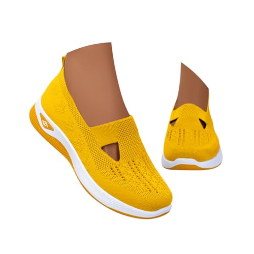 Minetom Sneaker Damen Vermascht Sommer Leicht Walkingschuhe Turnschuhe Atmungsaktive Lässige Komfort Laufschuhe Breite Fuß Orthopädische Trainer Bequeme Outdoor Sportschuhe A Gelb 37 EU von Minetom