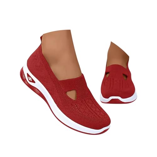 Minetom Sneaker Damen Vermascht Sommer Leicht Walkingschuhe Turnschuhe Atmungsaktive Lässige Komfort Laufschuhe Breite Fuß Orthopädische Trainer Bequeme Outdoor Sportschuhe A Rot 40 EU von Minetom