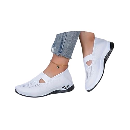 Minetom Sneaker Damen Vermascht Sommer Leicht Walkingschuhe Turnschuhe Atmungsaktive Lässige Komfort Laufschuhe Breite Fuß Orthopädische Trainer Bequeme Outdoor Sportschuhe A Weiß 39 EU von Minetom