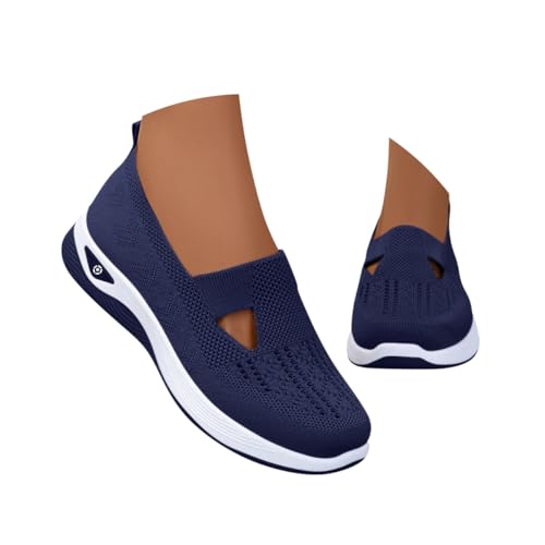 Minetom Sneaker Damen Vermascht Sommer Leicht Walkingschuhe Turnschuhe Atmungsaktive Lässige Komfort Laufschuhe Breite Fuß Orthopädische Trainer Bequeme Outdoor Sportschuhe B Marine 38 EU von Minetom