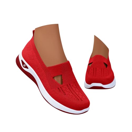 Minetom Sneaker Damen Vermascht Sommer Leicht Walkingschuhe Turnschuhe Atmungsaktive Lässige Komfort Laufschuhe Breite Fuß Orthopädische Trainer Bequeme Outdoor Sportschuhe B Rot 37 EU von Minetom