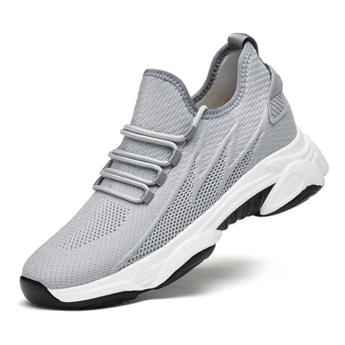 Minetom Sneaker Herren Elevate Schuhe Unsichtbare 4-10 cm Sportschuhe Laufschuhe Mesh Turnschuhe Tennis Fitness Jogging Walkingschuhe Atmungsaktiv Freizeit Grau 42 EU von Minetom