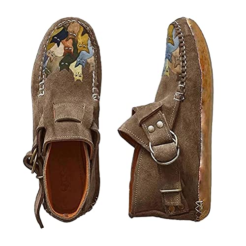 Minetom Sneakers Damen Loafers Lässige Flache Einzelschuhe Low Sneaker Turnschuhe Outdoor Schnalle Mokassins Schuhe Mit Katzen Print A Braun 40 EU von Minetom