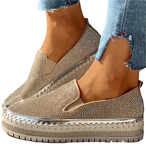 Minetom Sneakers Damen Pailletten Flache Low Strass Sneaker Glitzer Loafers Turnschuhe Outdoor Freizeitschuhe Laufschuhe Schuhe Slip On Walkingschuhe Slipper A Silber 39 EU von Minetom