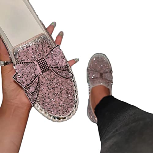 Minetom Sneakers Damen Pailletten Flache Low Strass Sneaker Glitzer Loafers Turnschuhe Outdoor Freizeitschuhe Laufschuhe Schuhe Slip On Walkingschuhe Slipper B Rosa 41 EU von Minetom