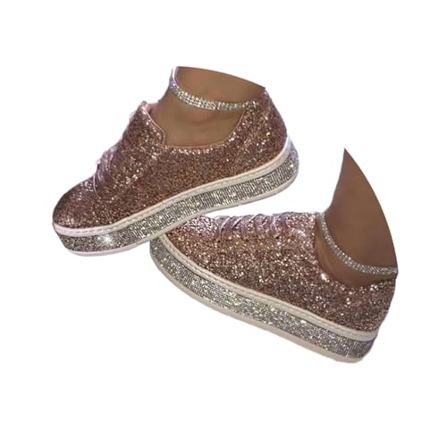 Minetom Sneakers Damen Pailletten Flache Sneaker Atmungsaktiv Glitzer Turnschuhe Outdoor Sportschuhe Laufschuhe Schuhe Schnürsenkel Walkingschuhe B Gold 42 EU von Minetom