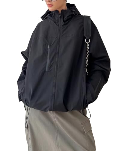 Minetom Softshelljacke Damen Regenjacke mit Kapuze Leichte Übergangsjacke Wanderjacke Sportjacke Herbst Outdoor Jacke Mantel D Schwarz XL von Minetom