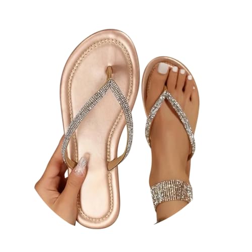 Minetom Sommer Sandalen Flach Flip Flops Damen Flach Zehentrenner Glitzer Strasssteine Sandaletten Pool Meer Strand Outdoor Sommerschuhe A Gold 36 EU von Minetom