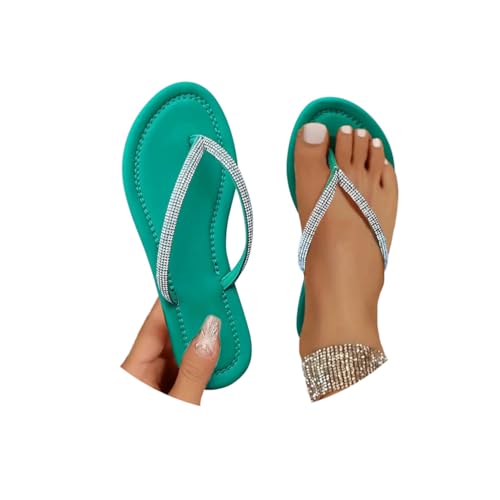 Minetom Sommer Sandalen Flach Flip Flops Damen Flach Zehentrenner Glitzer Strasssteine Sandaletten Pool Meer Strand Outdoor Sommerschuhe A1 Grün 39 EU von Minetom