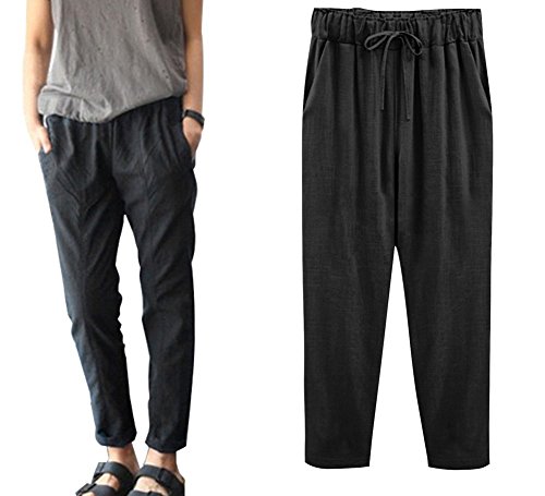 Minetom Sommerhosen Damen 7/8 Länge Leichte Mit Gummizug Kordelzug Leinenhose Freizeithose Beiläufig Weich Hosenrock Haremshose Yogahose Hose A Schwarz EU XXX-Large Minetom Sommerhosen Damen 7/8 Länge Leichte Mit Gummizug Kordelzug Leinenhose Freizeithose Beiläufig Weich Hosenrock Haremshose Yogahose Hose A Schwarz EU XXX-Large von Minetom